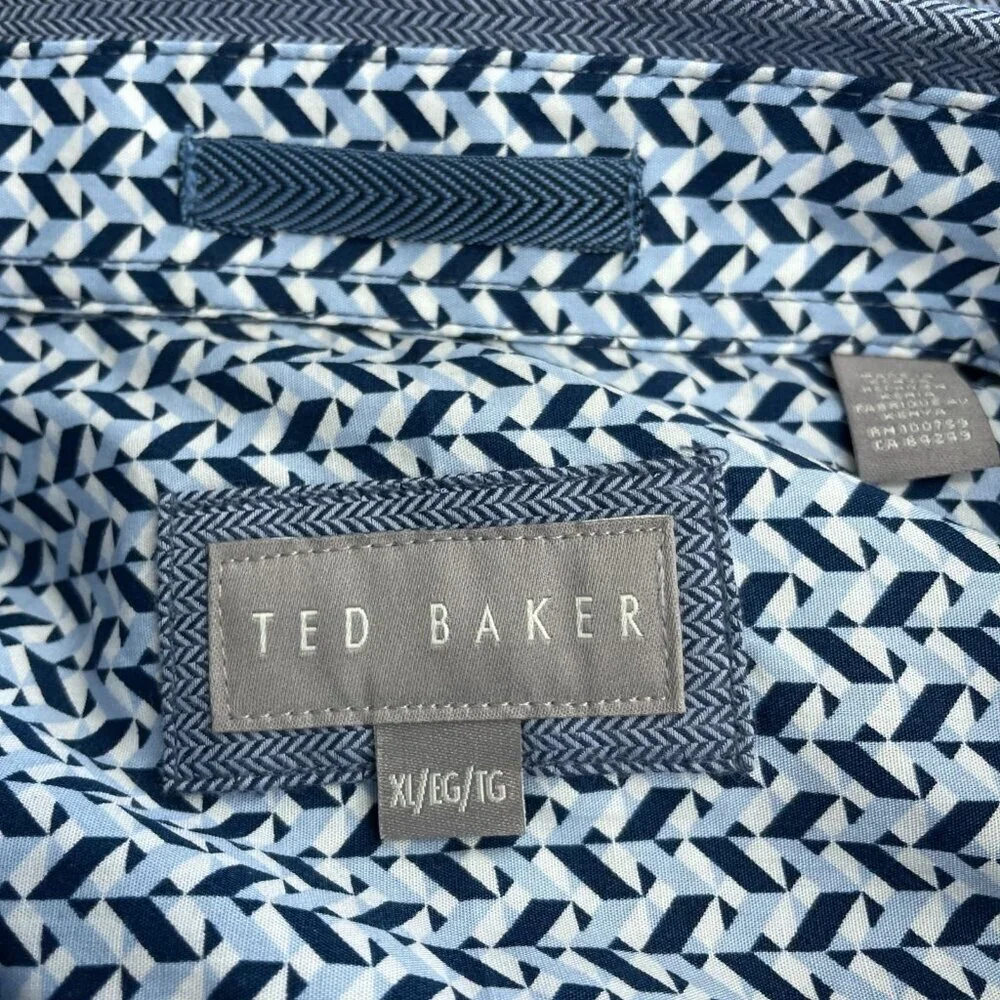 Ted Baker Men's XL Blue Long Sleeve Button-Up Shirt Pattern  G1887